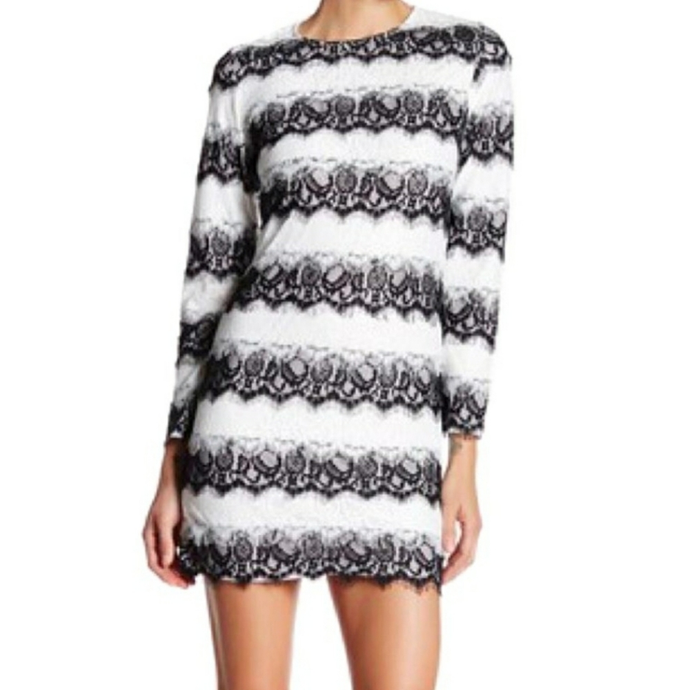 NSR Lace Black & White Stripe Night Out Large Dress NWT